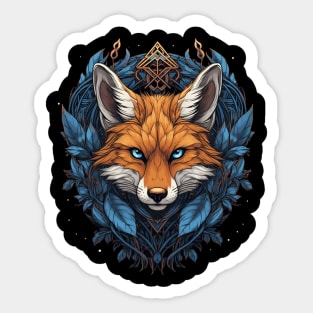 Beautiful Fox and Blue Leaves Sticker